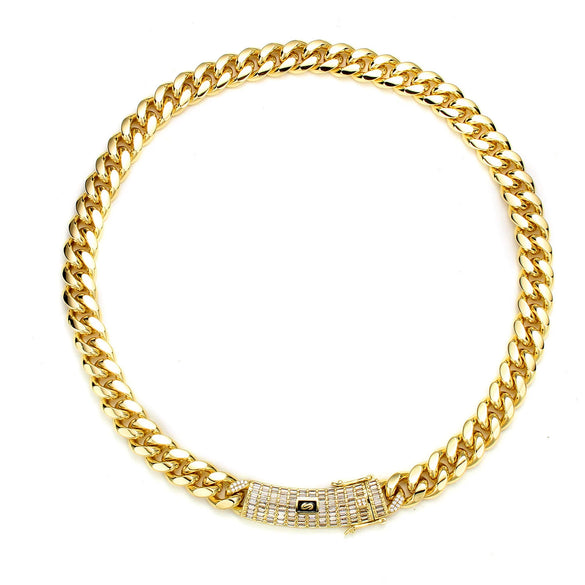 Men's Hip Hop Stainless Steel Cuban Chain Jewelry With Geometric Pattern Buckle And Zircon Polished And Electroplated
