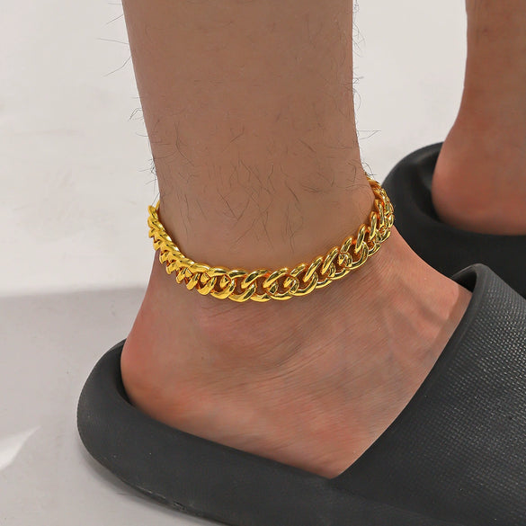 Men's Hip Hop Style Alloy Cuban Chain Anklets With Geometric Rhinestone Inlay
