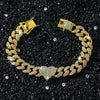 Men's Hip Hop Style Alloy Cuban Chain With Diamond And Peach Heart Design Necklace