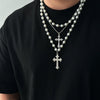 Men's Hip Hop Style Imitation Pearl And Alloy Cross Pendant Handmade Necklace With Geometric Pattern