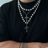 Men's Hip Hop Style Imitation Pearl And Alloy Cross Pendant Handmade Necklace With Geometric Pattern