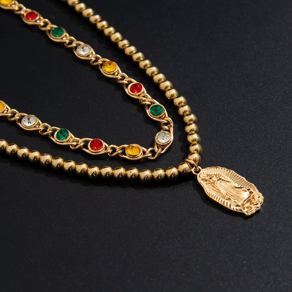 Men's Hiphop Allmatch Geometric Round Bead Necklace Handmade With Alloy Pendant