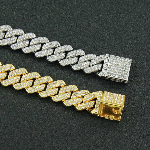 Men's Hiphop Alloy Cuban Chain Bracelet With Geometric Diamond Design