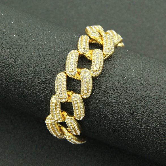 Men's Hiphop Alloy Cuban Chain Necklace With Diamond And Geometric Design