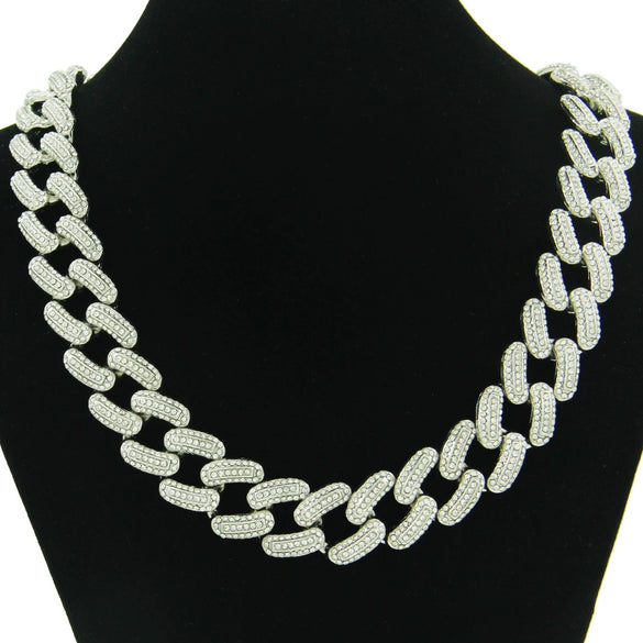 Men's Hiphop Alloy Cuban Chain Necklace With Diamond And Geometric Design