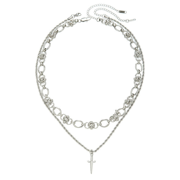 Men's Hiphop Alloy Iron Geometric Handmade Doublelayer Spliced Sword Pendant Layered Necklace
