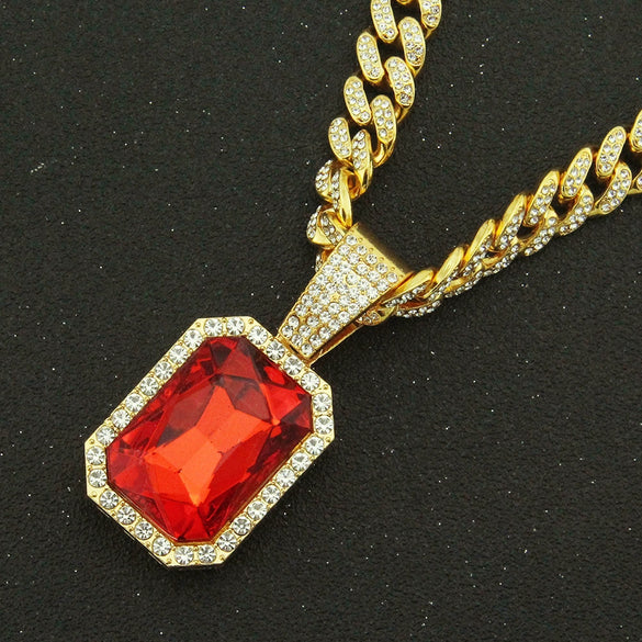 Men's Hiphop Alloy Pendant Jewelry With Geometric Design And Diamond Treatment On Cuban Chain
