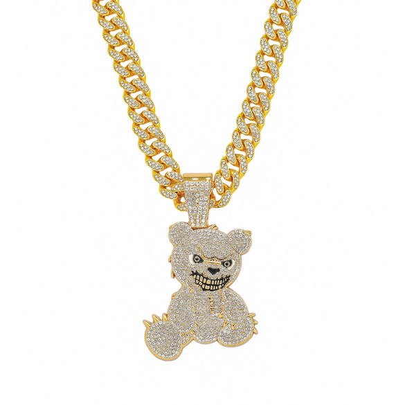 Men's Hiphop Animal Bear Pendant Necklace Zinc Alloy Geometric Electroplating