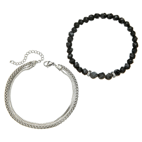 Men's Hiphop Black Gold Chain Geometric Handmade Stretch Bracelet