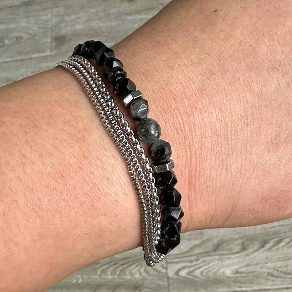 Men's Hiphop Black Gold Chain Geometric Handmade Stretch Bracelet