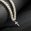 Men's Hiphop Handmade Alloy Pendant Imitation Pearl Ushape Cross Necklace