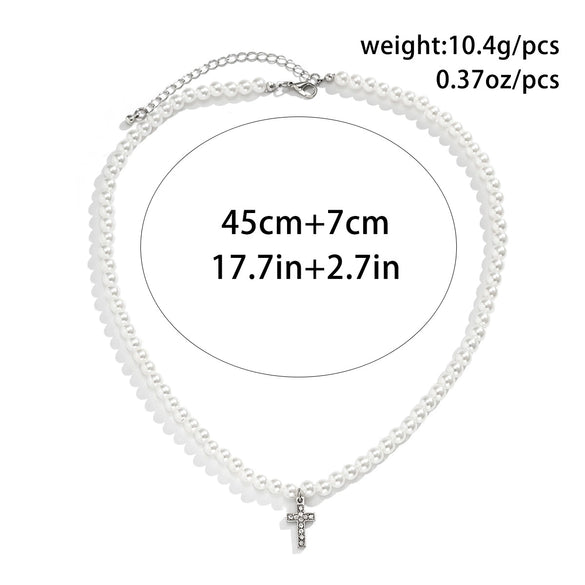 Men's Hiphop Handmade Alloy Pendant Imitation Pearl Ushape Cross Necklace