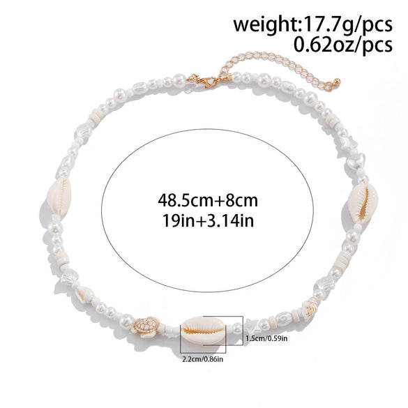 Men's Hiphop Imitation Pearl Shell Stitching Handmade Geometric Necklace Jewelry