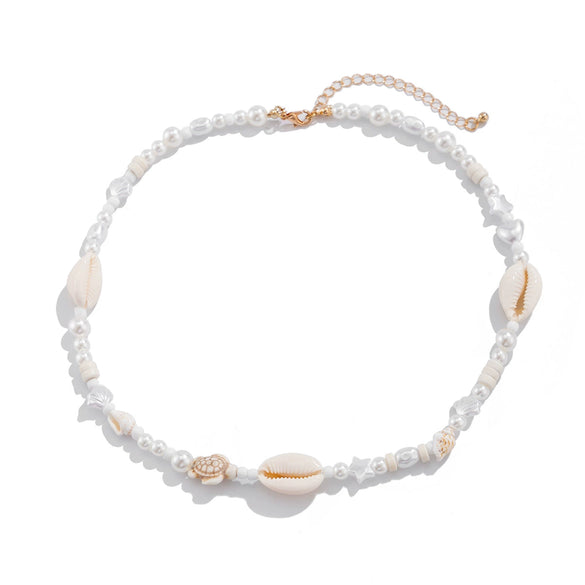 Men's Hiphop Imitation Pearl Shell Stitching Handmade Geometric Necklace Jewelry