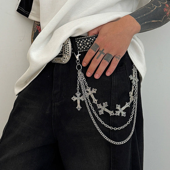 Men's Hiphop Metal Cross Pendant Pants Chain