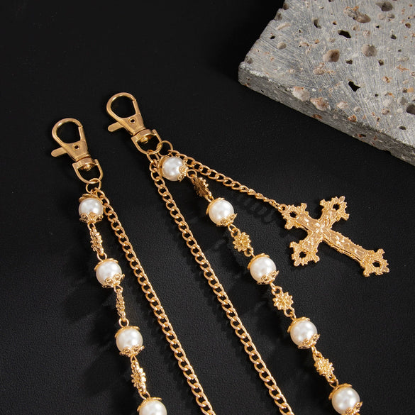 Men's Hiphop Metal Flower Pants Chain And Cross Pendant Accessories