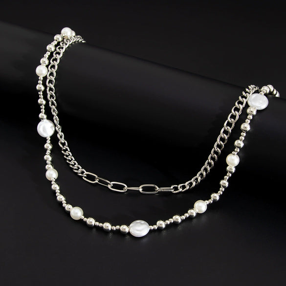 Men's Hiphop Metal Pants Chain Waist Accessories With Pearl Stitching