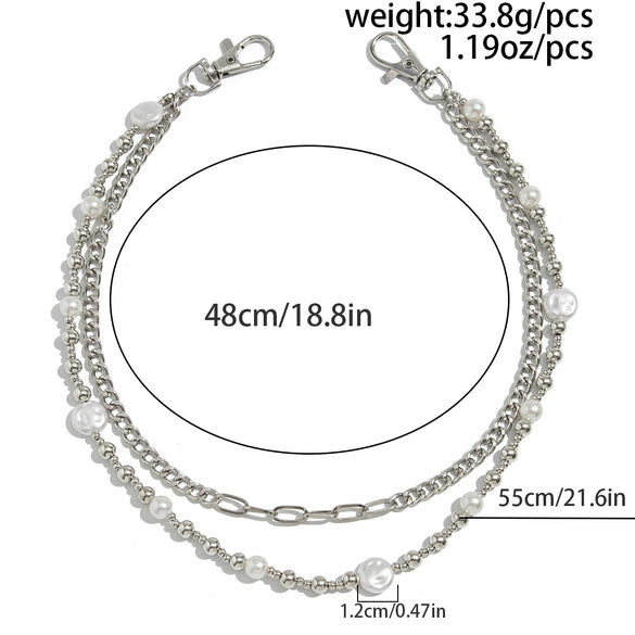 Men's Hiphop Metal Pants Chain Waist Accessories With Pearl Stitching