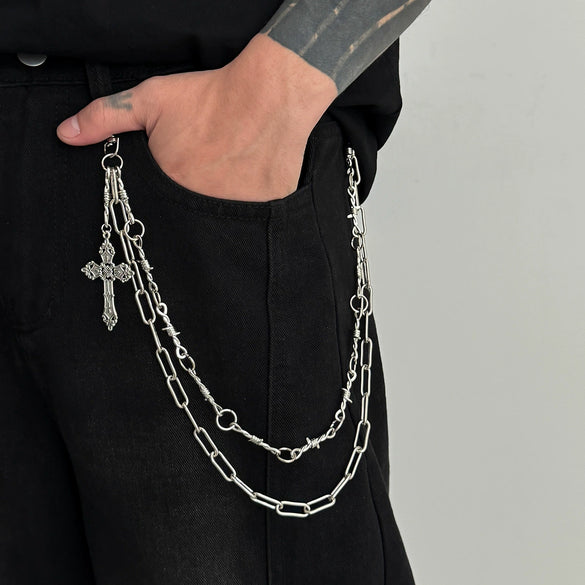 Men's Hiphop Metal Pants Chain With Cross Design