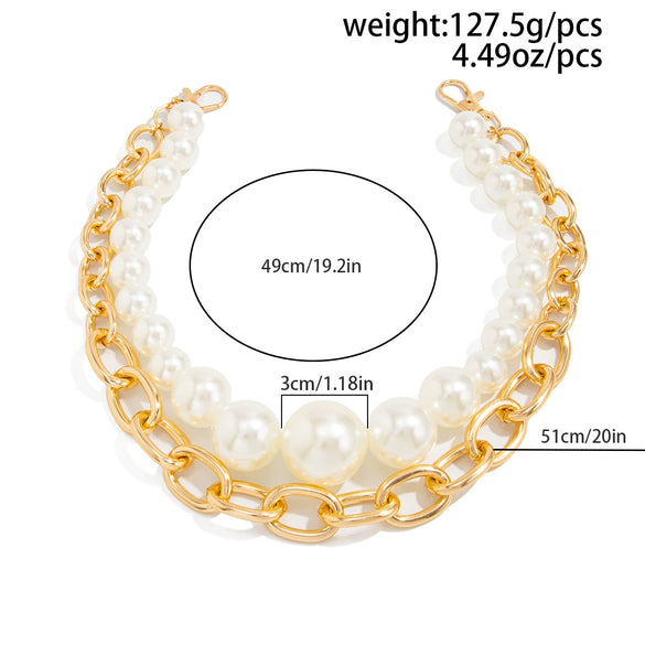 Men's Hiphop Metal Pants Chain With Large Pearl And Double Circle Design