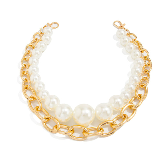 Men's Hiphop Metal Pants Chain With Large Pearl And Double Circle Design