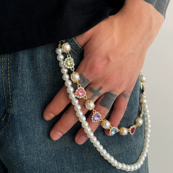 Men's Hiphop Metal Pearl Floret Pants Chain Waist Chain Accessories