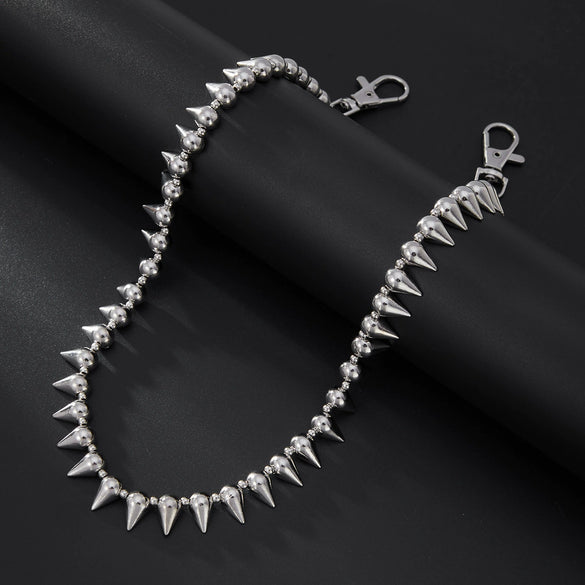 Men's Hiphop Metal Rivet Splicing Pants Chain Waist Chain