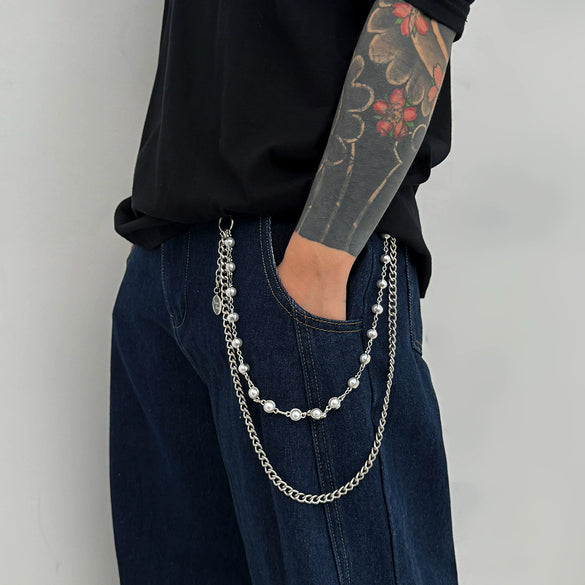 Men's Hiphop Metal Splicing Pants Chain