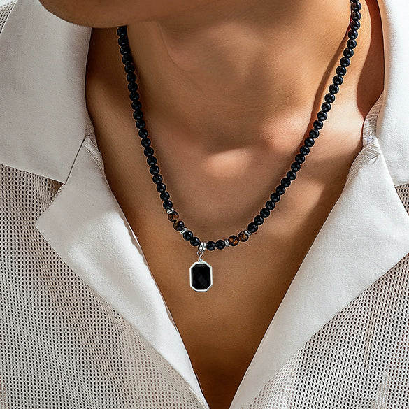 Men's Hiphop Niche Highend Simple Acrylic And Stainless Steel Geometric Handmade Beaded Necklace