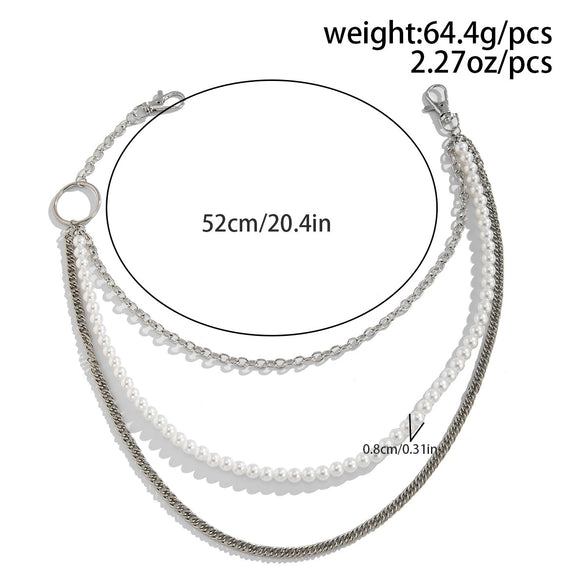 Men's Hiphop Niche Jeans Waist Chain Metal Pearl Stitching Cowboy Style High Street Accessories