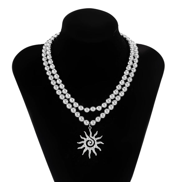 Men's Hiphop Niche Summer Alloy Geometric Pattern Handmade Sunflower Pendant Necklace