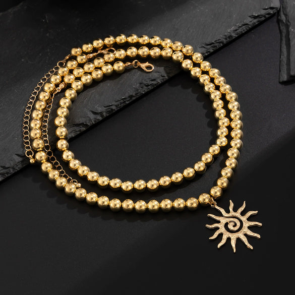 Men's Hiphop Niche Summer Alloy Geometric Pattern Handmade Sunflower Pendant Necklace