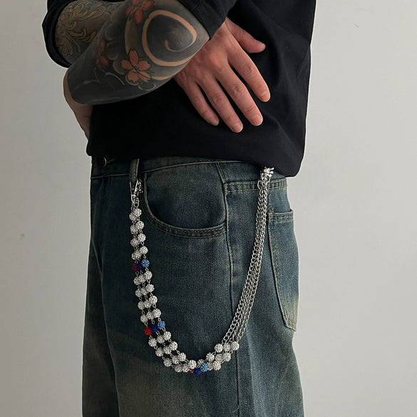 Men's Hiphop Plastic Ball Stitching Waist Chain For Jeans