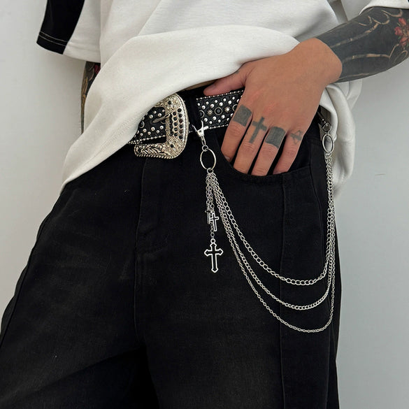 Men's Hiphop Punk Metal Chain Pants Chain Rock Jeans Waist Chain