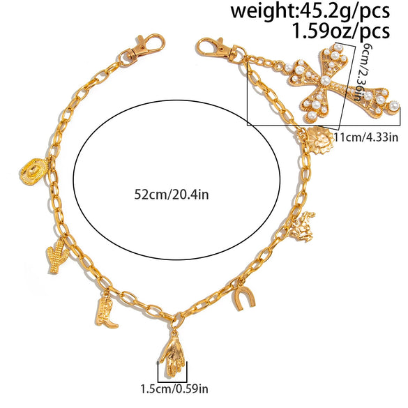 Men's Hiphop Punk Metal Pendant Waist Chain With Cross Crown Roman Numerals Electroplated