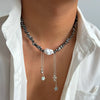 Men's Hiphop Specialshaped Imitation Pearl Geometric Fivepointed Star Tassel Clavicle Chain Handmade Alloy Jewelry