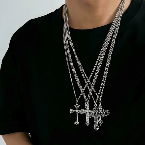 Men's Hiphop Street Style Geometric Alloy Handmade Cross Pendant Necklace