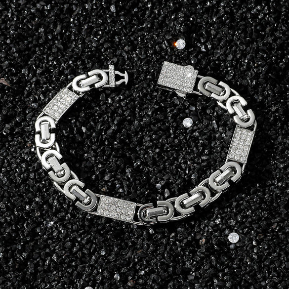 Men's Hiphop Style Alloy Geometric Stitching Cuban Chain Necklace With Diamond Design
