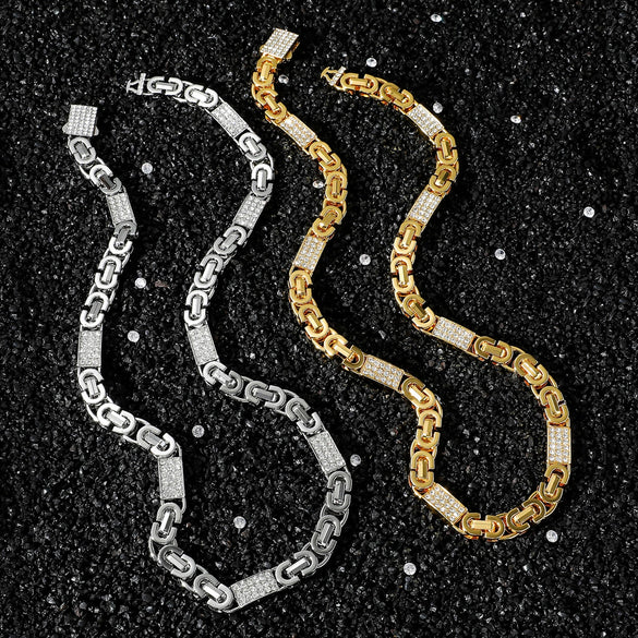 Men's Hiphop Style Alloy Geometric Stitching Cuban Chain Necklace With Diamond Design
