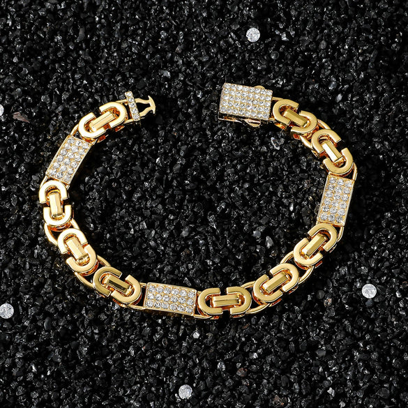 Men's Hiphop Style Alloy Geometric Stitching Cuban Chain Necklace With Diamond Design