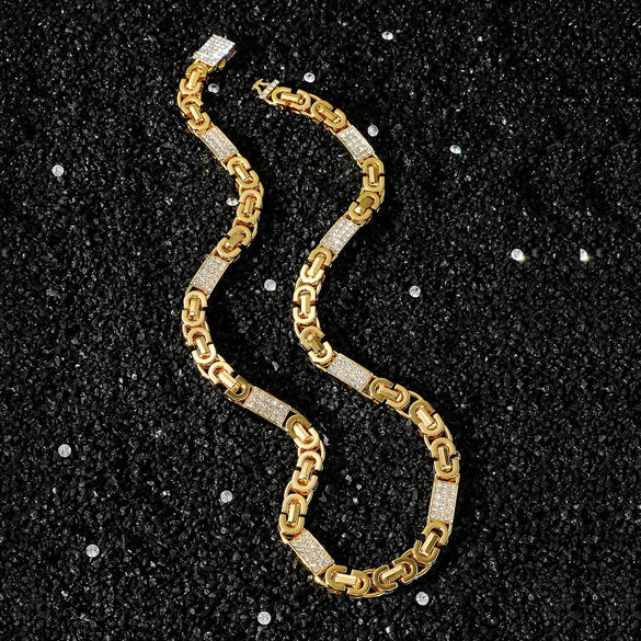 Men's Hiphop Style Alloy Geometric Stitching Cuban Chain Necklace With Diamond Design