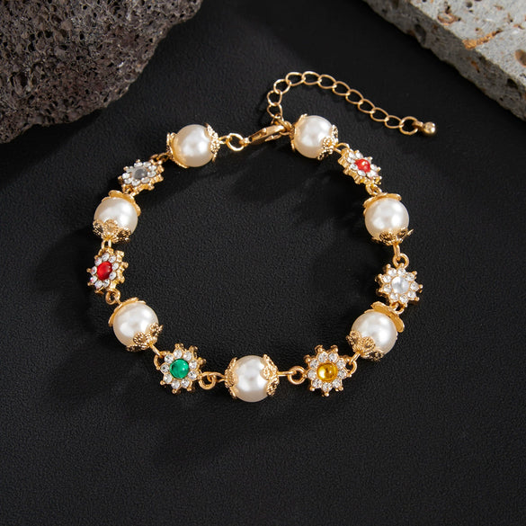 Men's Hiphop Style Alloy Handmade Flower Pearl Bracelet