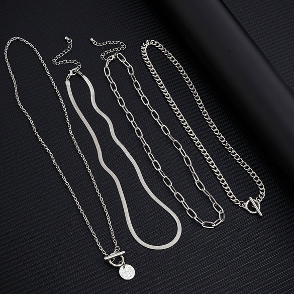 Men's Hiphop Style Alloy Handmade Geometric Flat Snake Chain Necklace