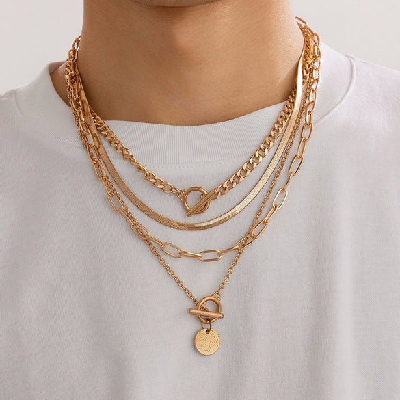 Men's Hiphop Style Alloy Handmade Geometric Flat Snake Chain Necklace
