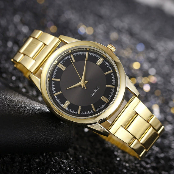 Men's Hiphop Style Alloy Watch With Round Dial And Stainless Steel Clasp