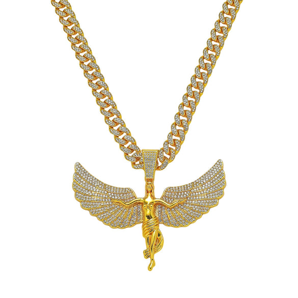 Men's Hiphop Style Exaggerated Angel Wings Pendant Necklace With Cuban Chain Zinc Alloy Electroplated Geometric Pattern