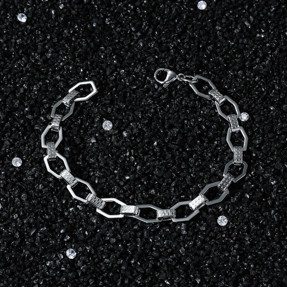 Men's Hiphop Style Stainless Steel Handmade Geometric Stitching Chain Bracelet With Electroplating