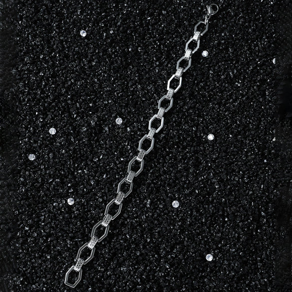 Men's Hiphop Style Stainless Steel Handmade Geometric Stitching Chain Bracelet With Electroplating