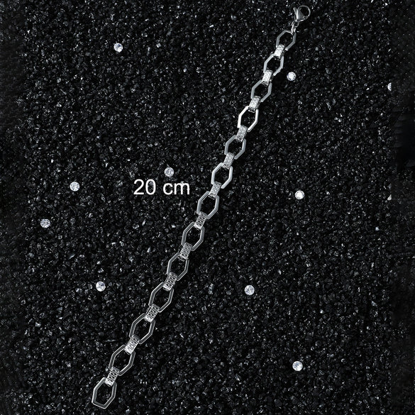 Men's Hiphop Style Stainless Steel Handmade Geometric Stitching Chain Bracelet With Electroplating