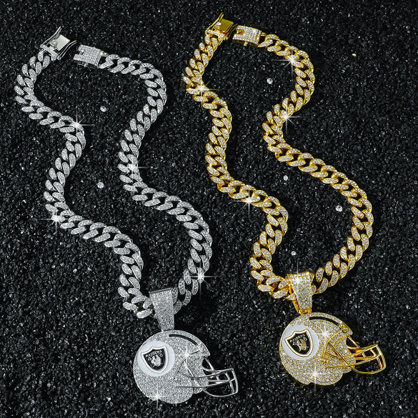 Men's Hiphop Style Zinc Alloy Cuban Chain With Football Team Logo Pendant Necklace Electroplated